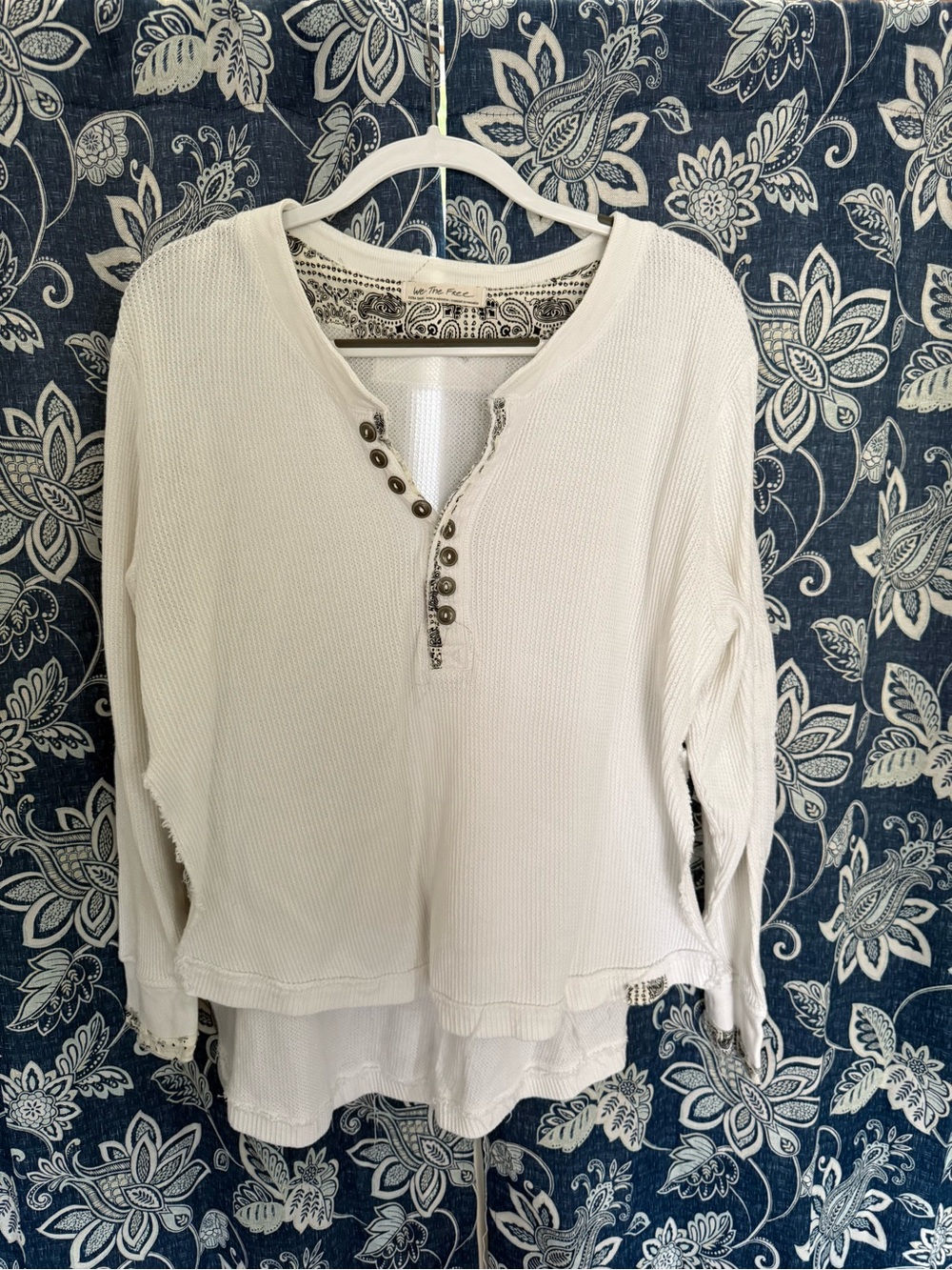 Free People Cream Layered Henley Thermal Top